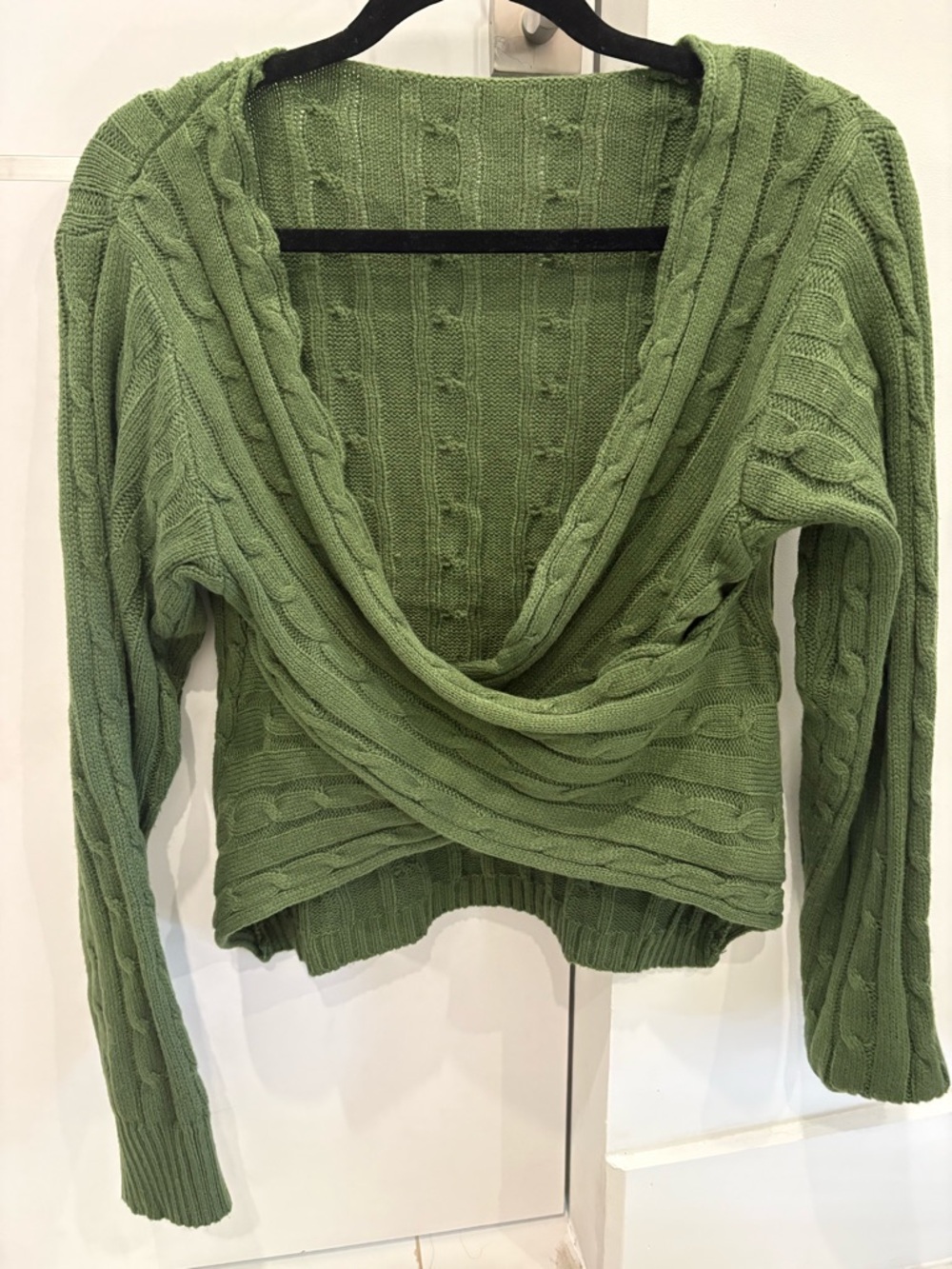 Green Cable-Knit Draped Women's Sweater